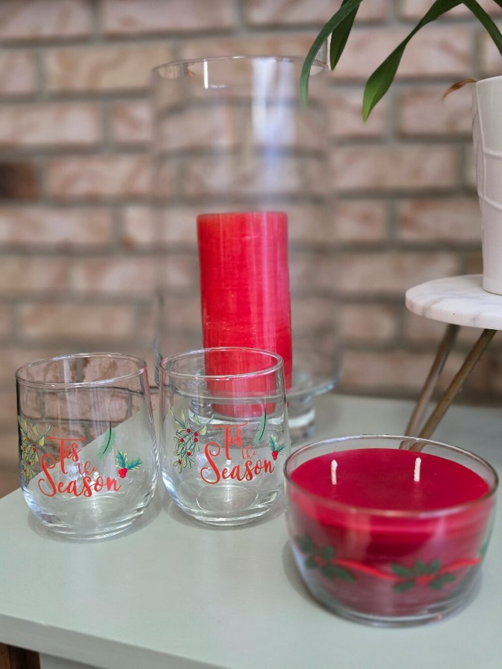 Hand Poured Christmas Candle Gift Set | Vintage "Tis the Season" Wine Glasses
